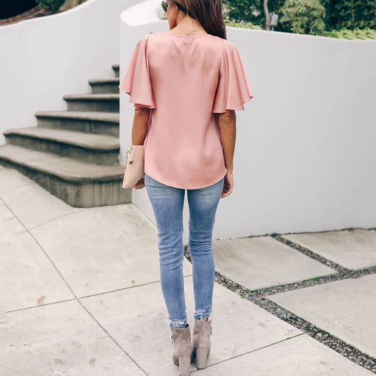 Blusa Suelta con Cuello en V y Mangas Volantes - Image 23