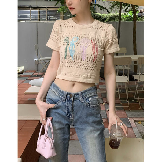 Blusa Corta de Punto Manga Corta para Mujer - Image 3