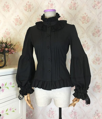 Blusa Elegante de Encaje con Mangas Acampanadas y Cuello Mao - Image 2
