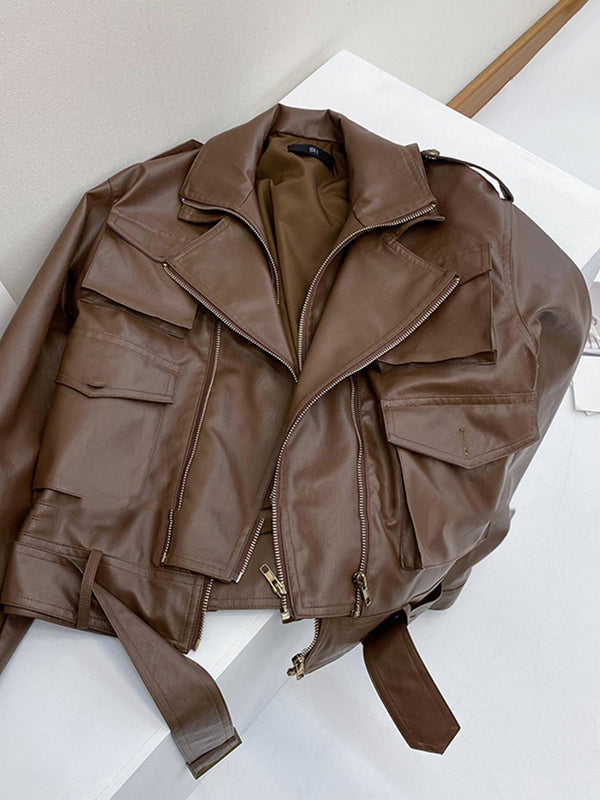 Chaqueta de Cuero Corta para Motociclista Mujer