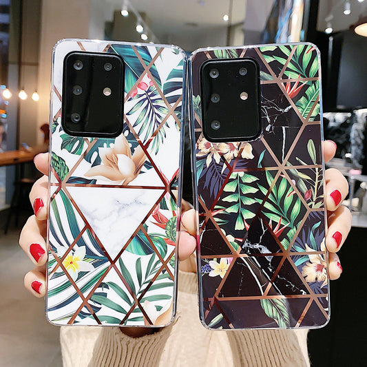 Funda Celular Floral Retro con Acabado Electroplateado Geométrico
