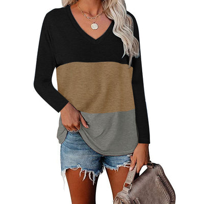 Blusa de Manga Larga con Cuello en V y Diseño Patchwork - Image 3