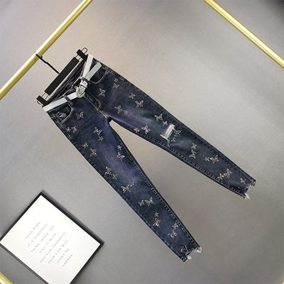 Pantalón Lápiz Cintura Alta Ajustador Mariposa Brillos Algodón Elástico - Image 9