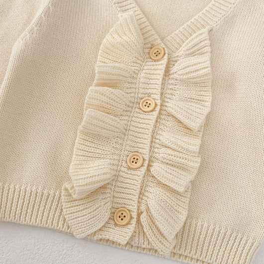 Abrigo Tejido para Niña con Cuello en V y Volantes - Primavera - Image 12