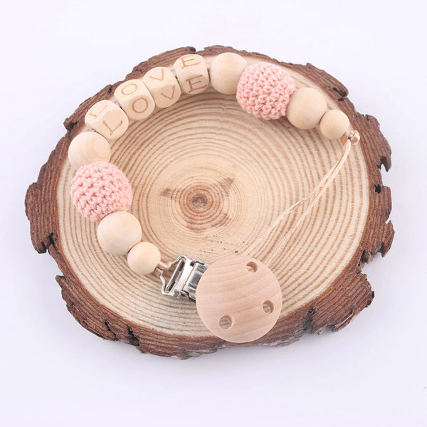 Mordedor de Madera Natural Tejido a Crochet Personalizado para Bebé