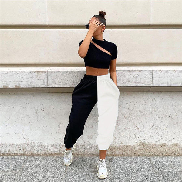 Pantalones de Corte Moderno con Costuras Combinadas