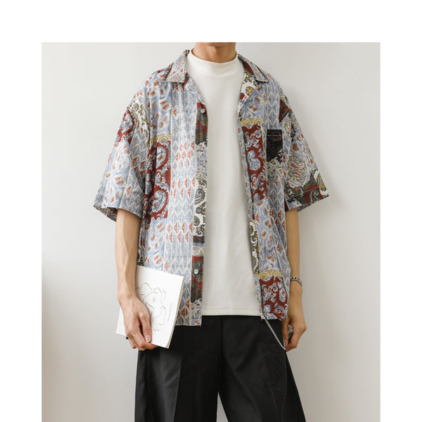 Camisa Retro Flores Manga Corta para Hombre
