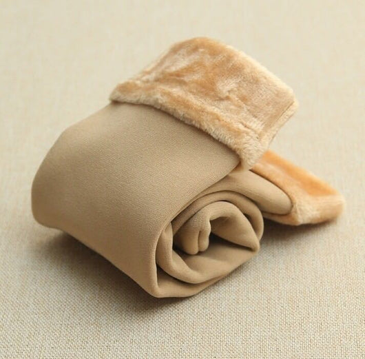 Pair of beige thermal tube socks with a plush lining, ideal for autumn and winter warmth. - Image 9