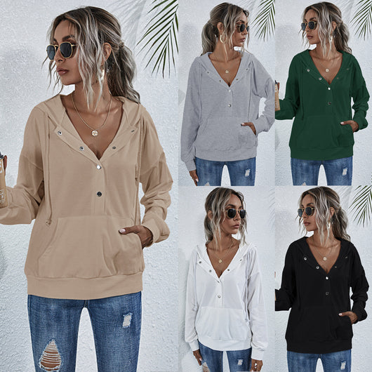 Sudadera Holgada con Bolsillos de Botón y Cordón