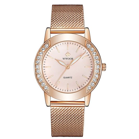 Reloj de Cuarzo para Mujer con Malla Metálica y Cristales Brillantes