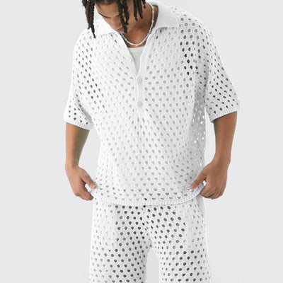 Conjunto de Polo Abotonado y Shorts en Punto Acanalado - Image 4