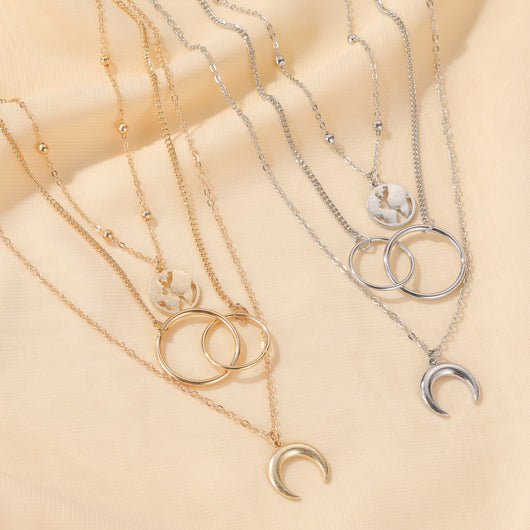 Collar Multicapa de Aleación con Luna y Mapa - Tres Capas - Image 13