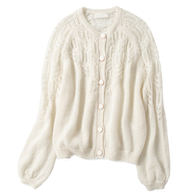 Suéter Blanco Calado con Cuello Redondo y Botones - Image 8