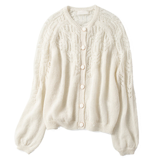 Suéter Blanco Calado con Cuello Redondo y Botones - Image 8