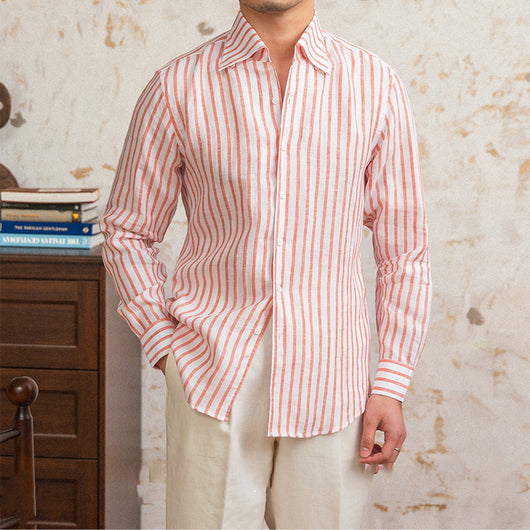 Camisa de Lino a Rayas con Manga Larga y Cuello Clásico - Image 13