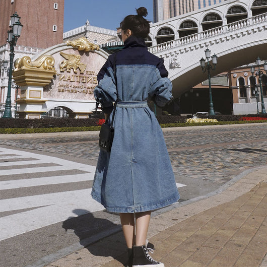 Vestido Denim Patchwork con Cortavientos de Moda - Image 6