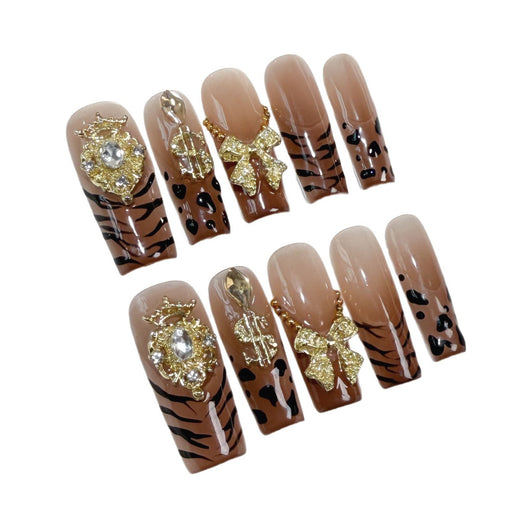 Uñas Postizas Degradado Leopardo Transparente - Diseño Pintado a Mano - Image 3