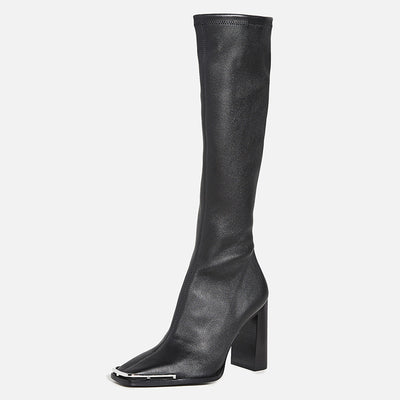 Botas Altas de Cuero con Tacón Robusto y Silueta Ajustada