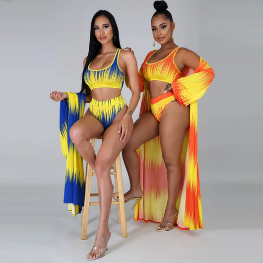 Bikini de Tres Piezas con Estampado y Triángulo Dividido