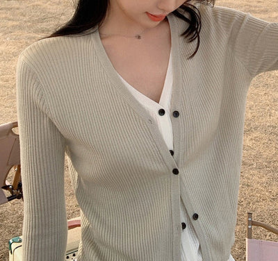 Cardigan Tejido Falsa Dos Piezas Mujer Cuello V Manga Larga - Image 21