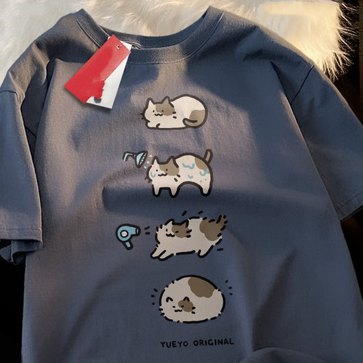 Playera Hombre Gato Baño Dibujo Animado Manga Corta Casual - Image 7