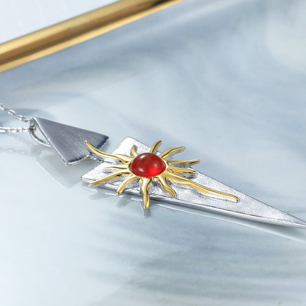 Collar Diosa del Sol en Plata de Ley con Ágata Roja