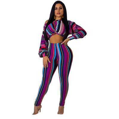 Conjunto de Dos Piezas: Top Largo a Rayas y Leggings Ajustados - Image 13