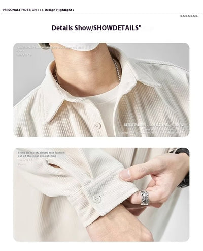 Camisa Drapeada de Manga Larga para Hombre Talla Grande Suelta - Image 17