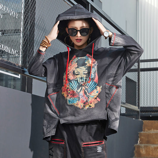 Sudadera Hoodie Oversized Estampada Tendencia Hip Hop Mujer - Image 5