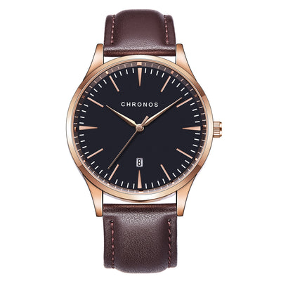 Reloj de Negocios Acero Inoxidable con Correa de Cuero y Calendario - Image 9