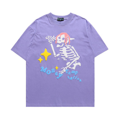 Camiseta Suelta Estampado Calavera Manga Corta Unisex - Image 6