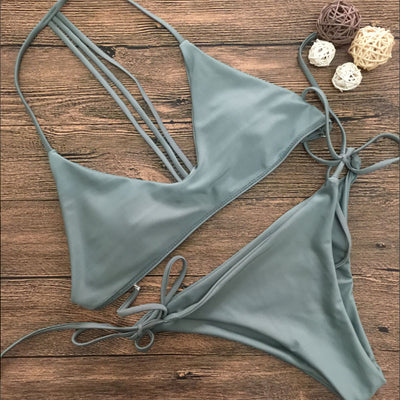 Bikini Dividido de Color Sólido para Mujer - Image 22