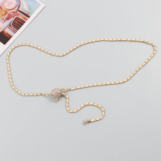 Cinturón de Cadena Trenzada con Diamantes de Metal y Cuero - Image 4