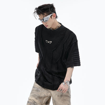 Remera Oversize con Efecto Desgastado y Hombros Acolchados