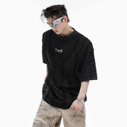 Remera Oversize con Efecto Desgastado y Hombros Acolchados