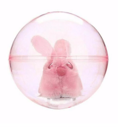 Plush white mouse toy with pink ears and black features, encased in a clear plastic ball with a pink tint. - Image 4