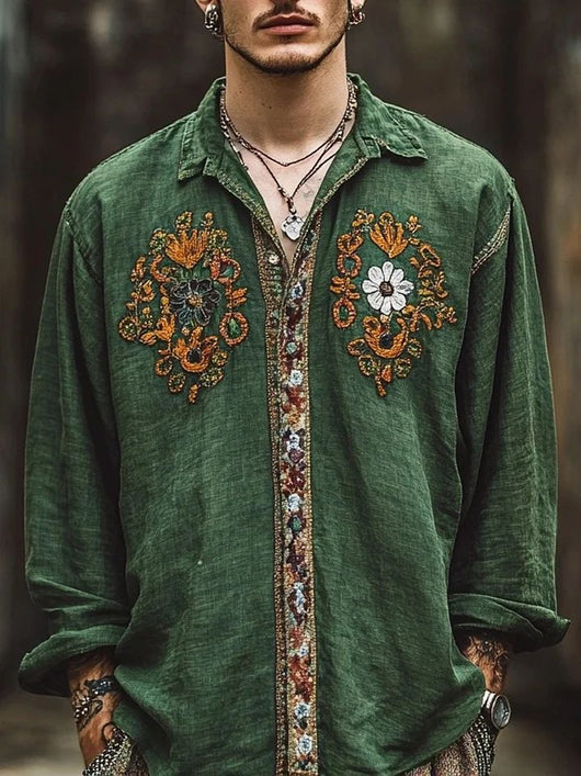 Camisa Floral Holgada de Manga Larga Estilo Retro Americano para Hombre - Image 22