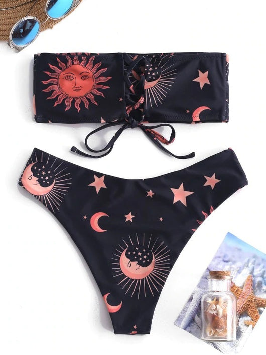 Bikini Deportivo con Cortes Laterales y Estampado de Estrellas - Image 3