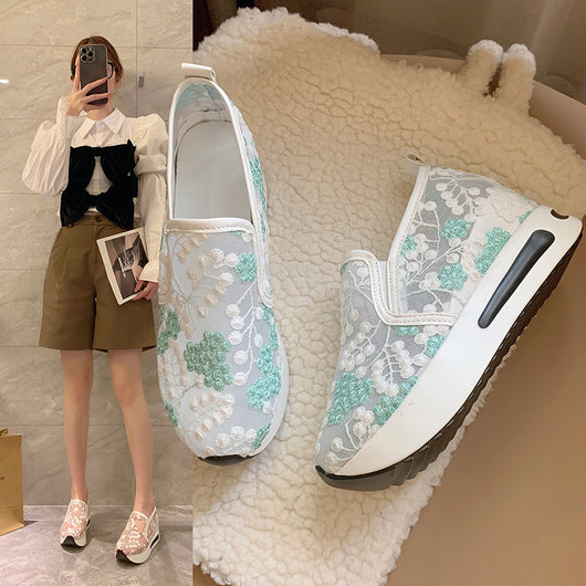 Zapatillas Deportivas Elegantes con Tacón Alto y Malla Encaje para Mujer