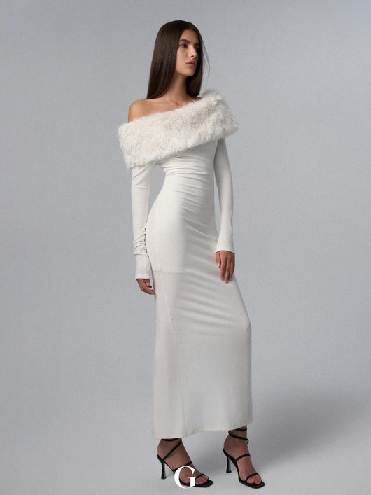 Vestido Tejido Ajustado de Manga Larga con Hombros Descubiertos - Image 6