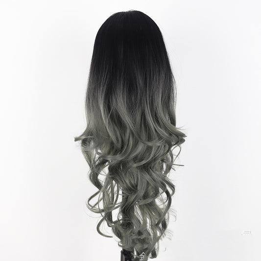 Peluca Larga Rizada con Malla Fina y Cabello Liso