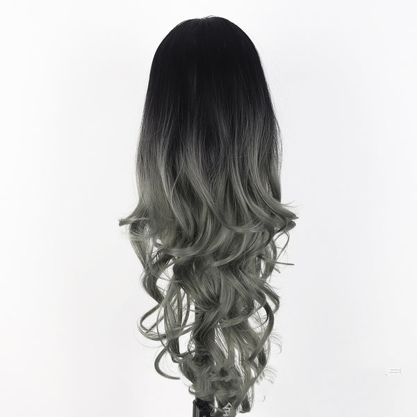 Peluca Larga Rizada con Malla Fina y Cabello Liso