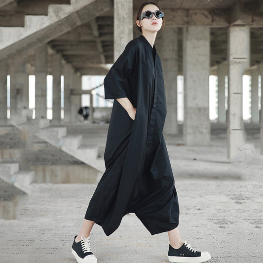 Jumpsuit Negro Suelto para Mujer con Mangas Murciélago - Image 2