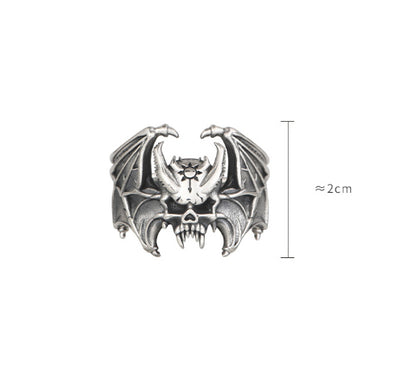 Anillo Abierto Calavera Murciélago en Plata S925 - Estilo Retro Personalizado - Image 6