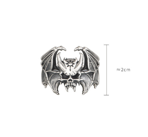 Anillo Abierto Calavera Murciélago en Plata S925 - Estilo Retro Personalizado - Image 6