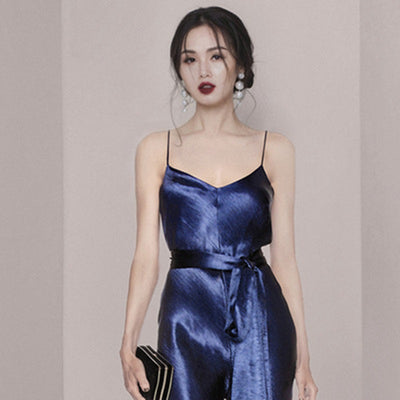Jumpsuit de Satén Azul Talle Alto con Tirantes - Image 10