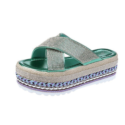 Pantuflas Plataforma Impermeables con Strass y Tejido Cruzado para Mujer - Image 2