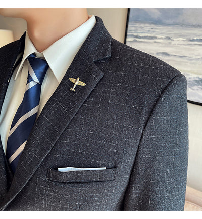 Traje de Esmoquin Tres Piezas Cuadros Mesh para Hombre - Image 10