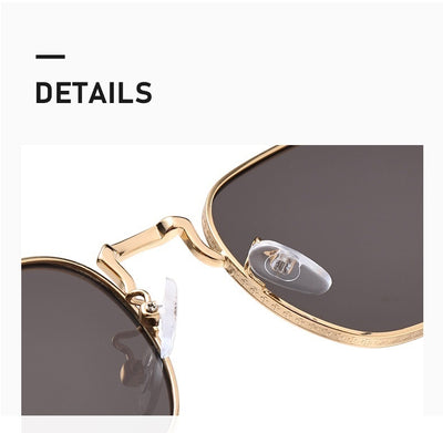 Gold frame square-oval sunglasses with gradient black and grey lenses and black temple tips on a white background. - Image 11