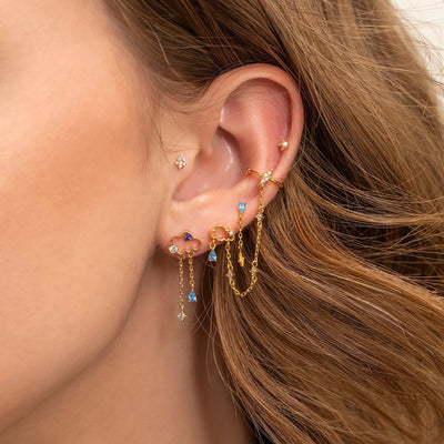 Aretes Colgantes de Oro Real con Zirconia y Clip para Cartílago - Image 20